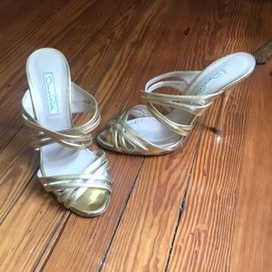 Oscar de la Renta Gold Metallic Slide Sandal Heels